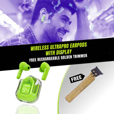Wireless Ultrapro earpods with Display + Free Rechargeable Golden Trimmer (TWS58)